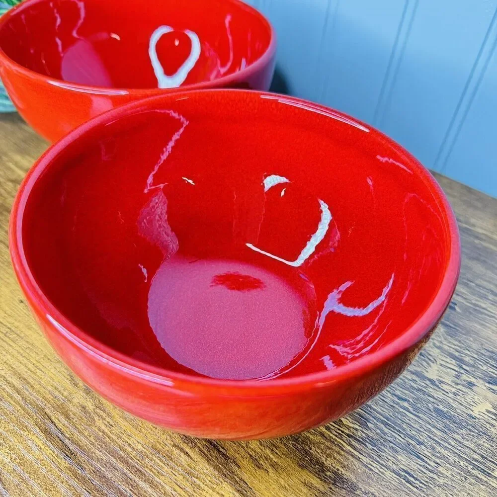 2 Crate&Barrel Red Coupe 5.75in Cereal Soup Bowls Crate and Barrel & VERY NICE